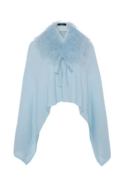 Select Cashmere And Merino Wool Blend Poncho With Select Mongolian Lamb Collar