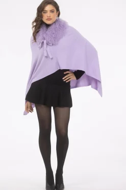 Select Cashmere And Merino Wool Blend Poncho With Select Mongolian Lamb Collar