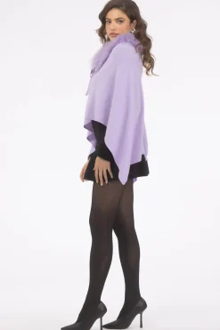 Select Cashmere And Merino Wool Blend Poncho With Select Mongolian Lamb Collar