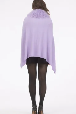 Select Cashmere And Merino Wool Blend Poncho With Select Mongolian Lamb Collar