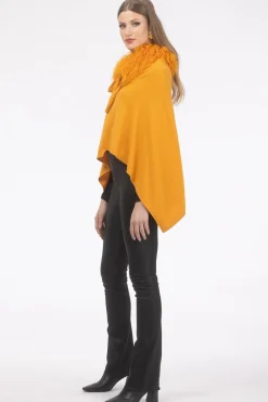 Select Cashmere And Merino Wool Blend Poncho With Select Mongolian Lamb Collar