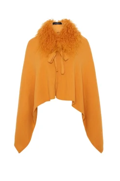 Select Cashmere And Merino Wool Blend Poncho With Select Mongolian Lamb Collar