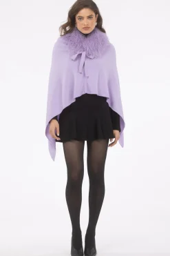 Select Cashmere And Merino Wool Blend Poncho With Select Mongolian Lamb Collar