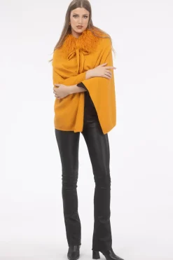 Select Cashmere And Merino Wool Blend Poncho With Select Mongolian Lamb Collar