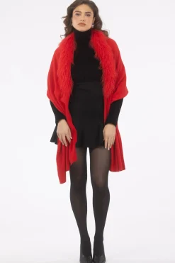 Select Cashmere And Merino Wool Blend Stole With Select Mongolian Lamb Trim