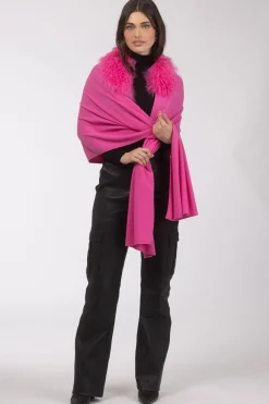 Select Cashmere And Merino Wool Blend Stole With Select Mongolian Lamb Trim