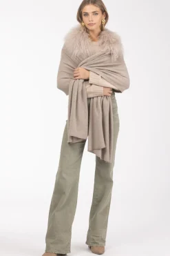Select Cashmere And Merino Wool Blend Stole With Select Mongolian Lamb Trim