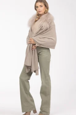 Select Cashmere And Merino Wool Blend Stole With Select Mongolian Lamb Trim