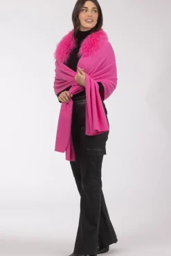 Select Cashmere And Merino Wool Blend Stole With Select Mongolian Lamb Trim
