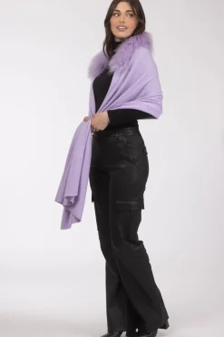 Select Cashmere And Merino Wool Blend Stole With Select Mongolian Lamb Trim