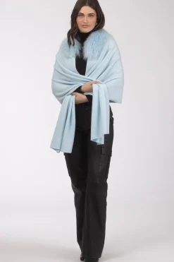 Select Cashmere And Merino Wool Blend Stole With Select Mongolian Lamb Trim