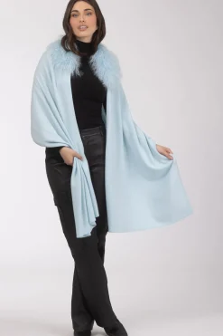 Select Cashmere And Merino Wool Blend Stole With Select Mongolian Lamb Trim