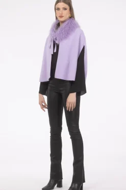 Select Cashmere And Merino Wool Blend Cape With Select Mongolian Lamb Trim