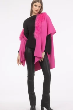 Select Cashmere And Merino Wool Blend Cape With Select Mongolian Lamb Trim
