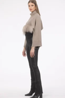 Select Cashmere And Merino Wool Blend Cropped Sweater With Select Mongolian Lamb Trim