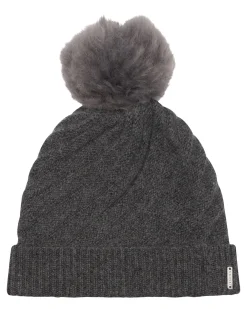 Select Cashmere Cable Knit Hat with Toscana Shearling Lamb Pompom