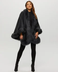 Select Cashmere Cape With Toscana Shearling Lamb Trim