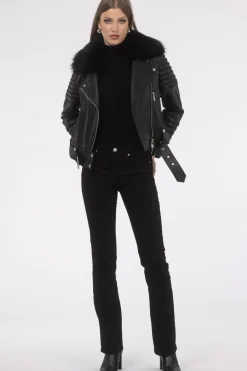 Select Lambskin Moto Zip Jacket With Detachable Toscana Shearling Lamb Collar