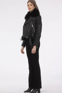 Select Lambskin Moto Zip Jacket With Detachable Toscana Shearling Lamb Collar
