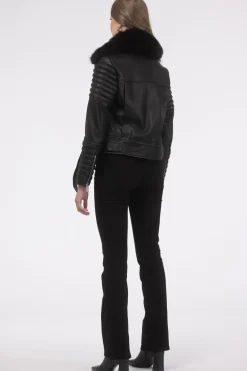 Select Lambskin Moto Zip Jacket With Detachable Toscana Shearling Lamb Collar