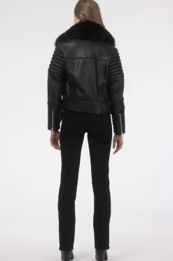 Select Lambskin Moto Zip Jacket With Detachable Toscana Shearling Lamb Collar