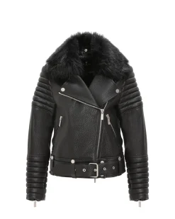 Select Lambskin Moto Zip Jacket With Detachable Toscana Shearling Lamb Collar