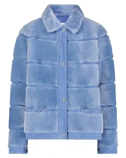 Select Shearling Lamb Bomber Jacket With Embellishment