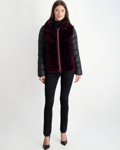 Select Shearling Lamb Chevron Parka With Quilted Sleeves And Back