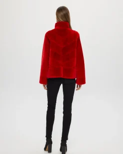 Select Shearling Lamb Chevron Jacket With Horizontal Bottom