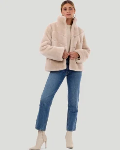 Select Shearling Lamb Chevron Jacket With Horizontal Bottom