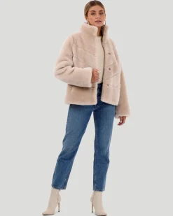 Select Shearling Lamb Chevron Jacket With Horizontal Bottom