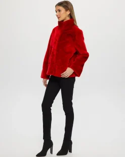 Select Shearling Lamb Chevron Jacket With Horizontal Bottom