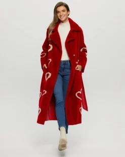 Select Shearling Lamb Coat With Heart Intarsia