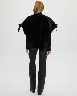 Select Shearling Lamb Collarless Short Sleeve Jacket