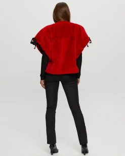 Select Shearling Lamb Collarless Short Sleeve Jacket