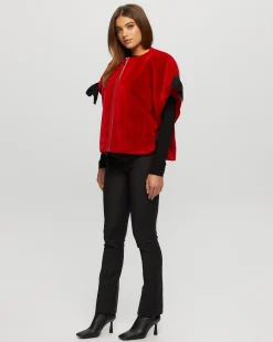 Select Shearling Lamb Collarless Short Sleeve Jacket