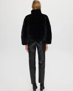 Select Shearling Lamb Horizontal Jacket With Cropped Sleeves