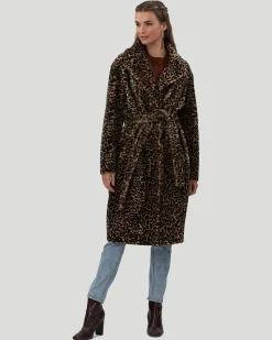 Select Shearling Lamb Short Coat With Notch Collar And Belt