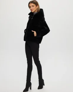 Select Shearling Lamb Zip Jacket With Hood