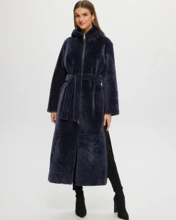 Select Shearling Lamb Zip Parka With Belt