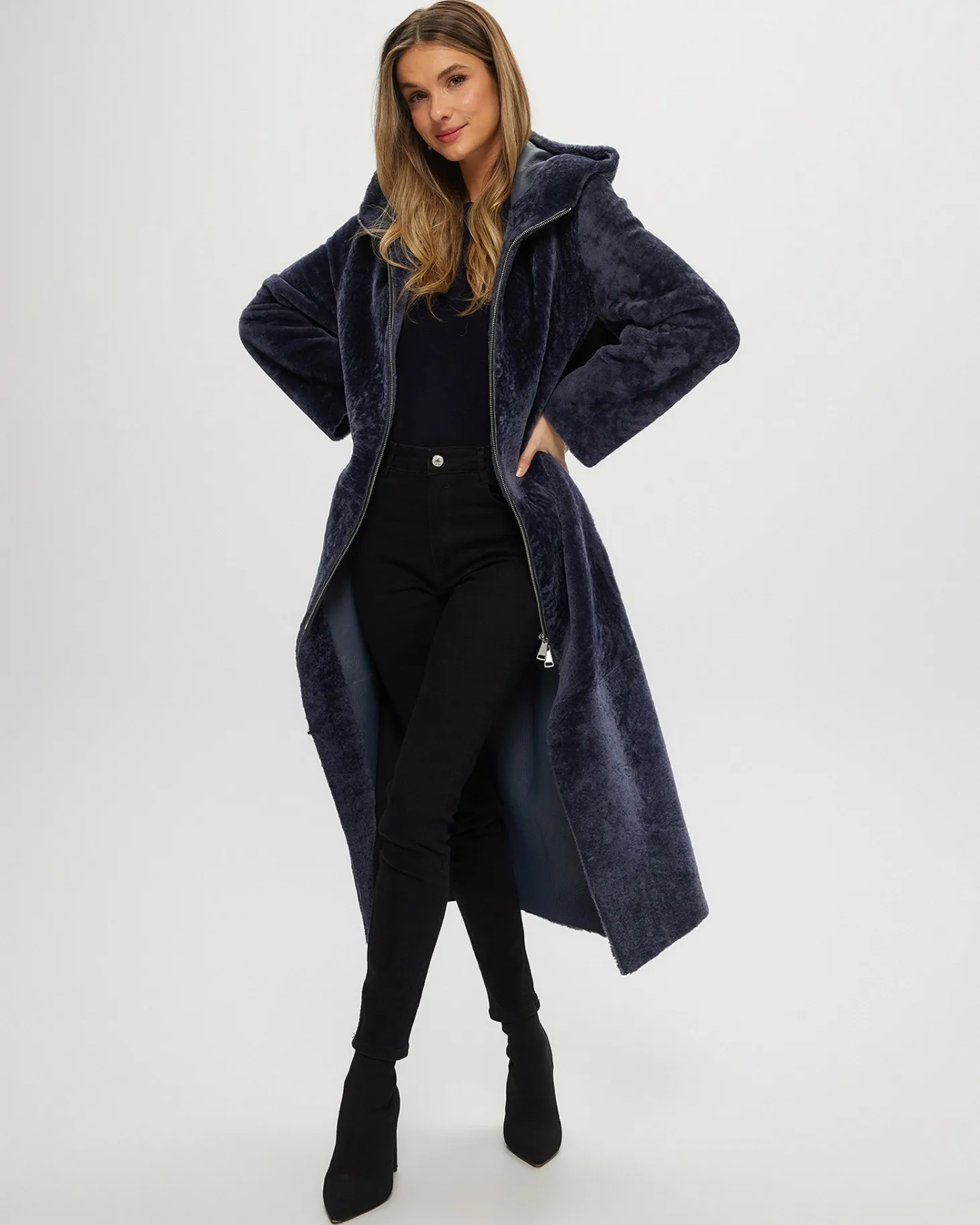 Select Shearling Lamb Zip Parka With Belt