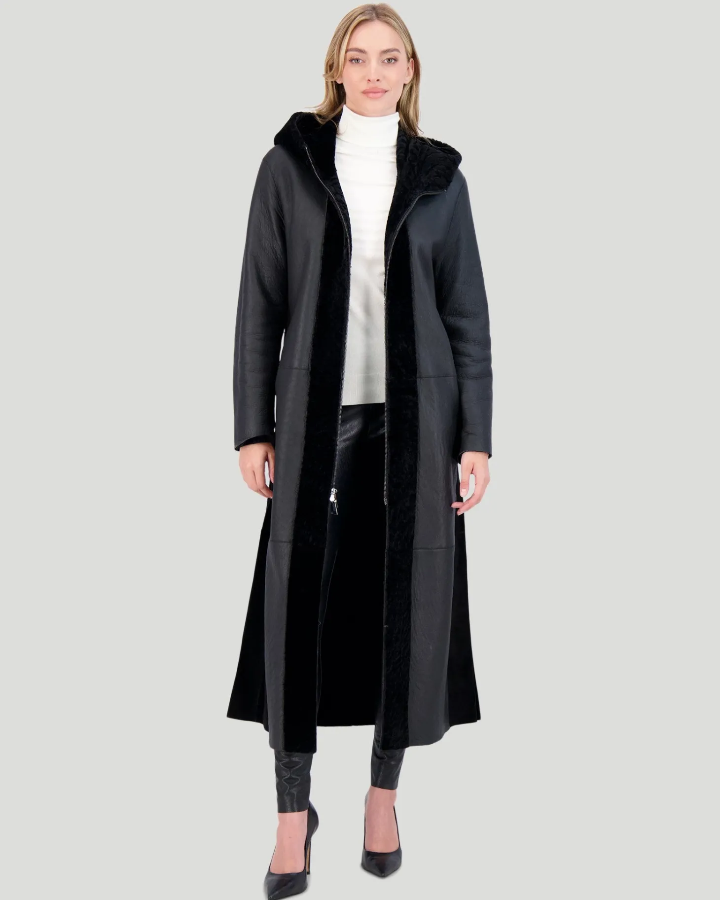 Select Shearling Lamb Zip Parka With Belt