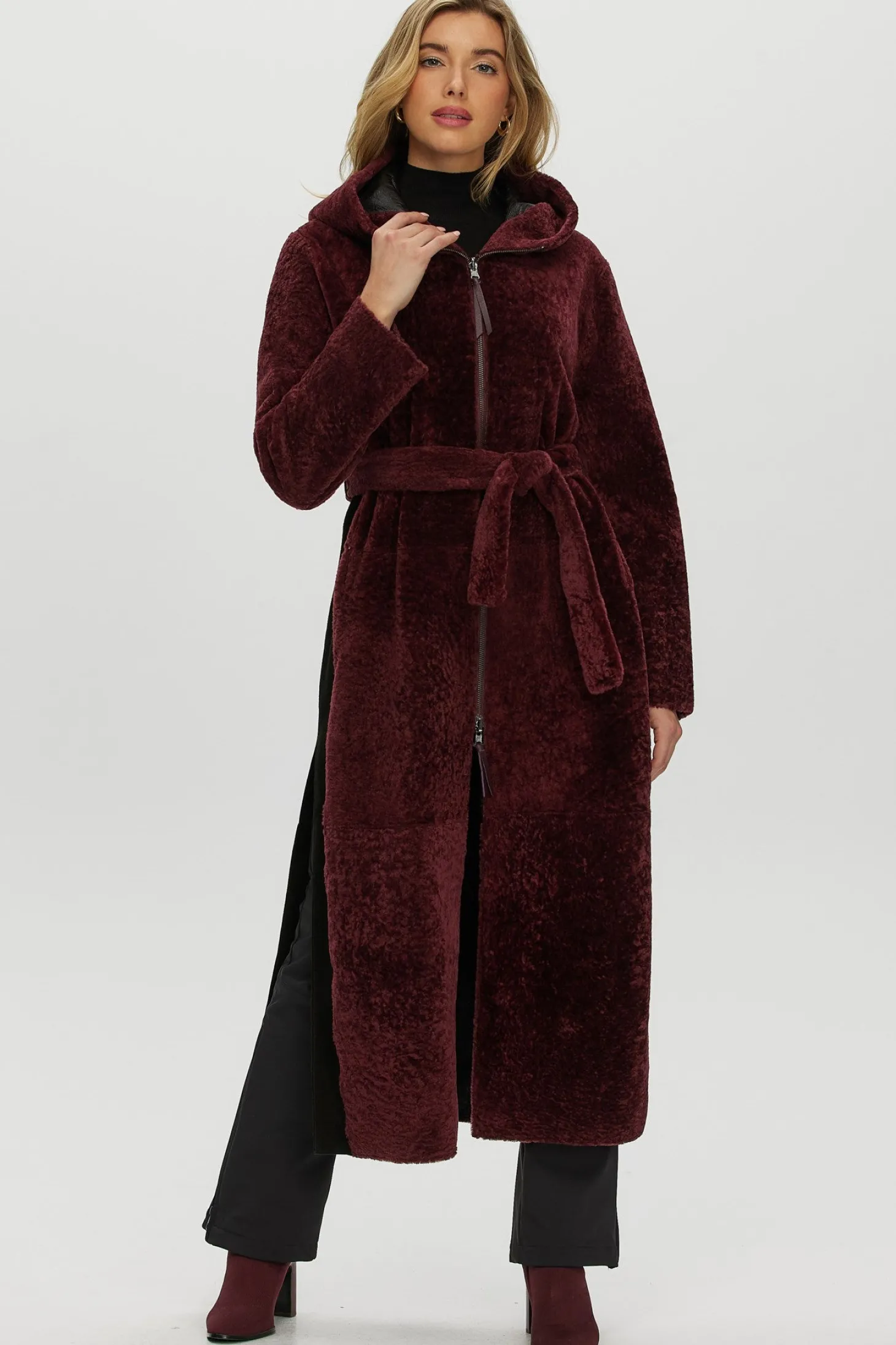 Select Shearling Lamb Zip Parka With Belt