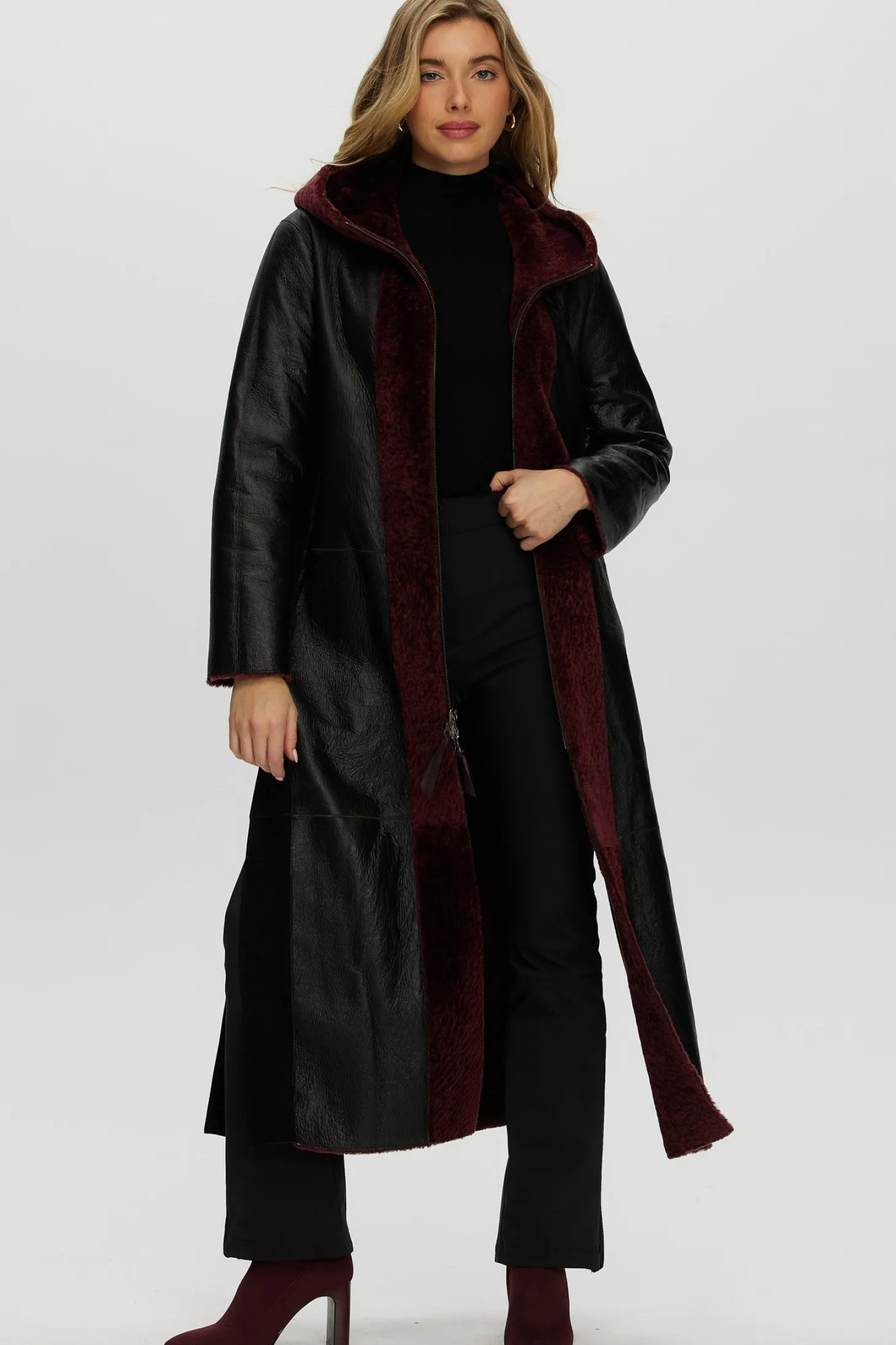 Select Shearling Lamb Zip Parka With Belt