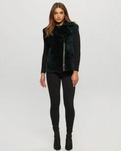 Select Shearling Lamb Zip Vest With Grooved Pattern