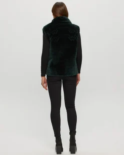 Select Shearling Lamb Zip Vest With Grooved Pattern