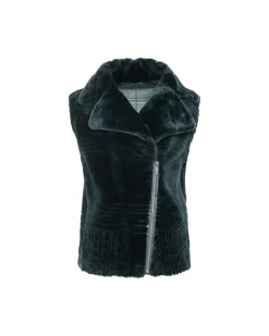 Select Shearling Lamb Zip Vest With Grooved Pattern