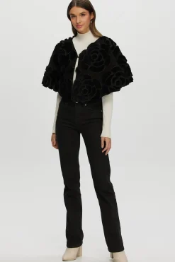 Select Shearling Lamb/Suede Floral Embroidered Stole Reversible To Loro Piana Cashmere & Wool