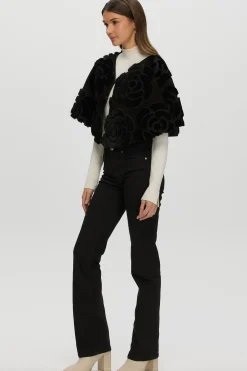 Select Shearling Lamb/Suede Floral Embroidered Stole Reversible To Loro Piana Cashmere & Wool