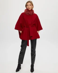 Select Wool Belted Cape With Toscana Shearling Lamb Collar